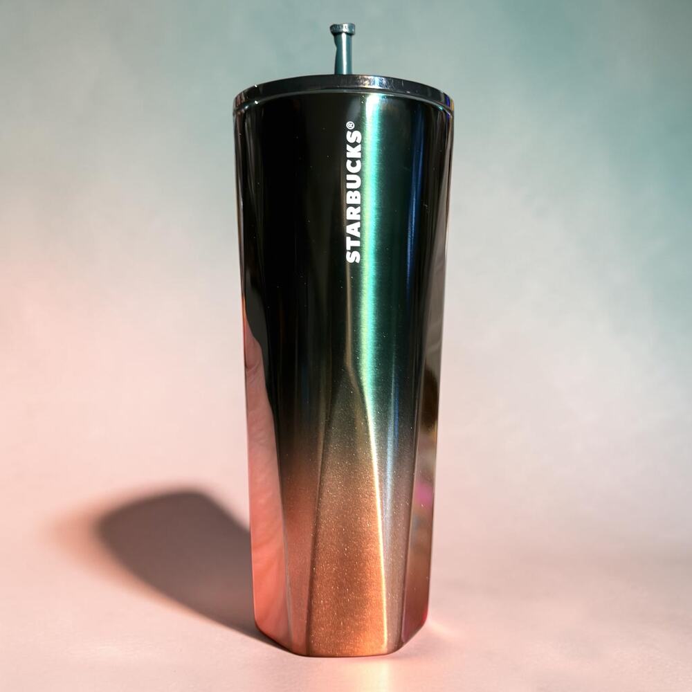 Starbucks 2022 Emerald Green Rose Gold 24 Oz Faceted Tumbler NWT